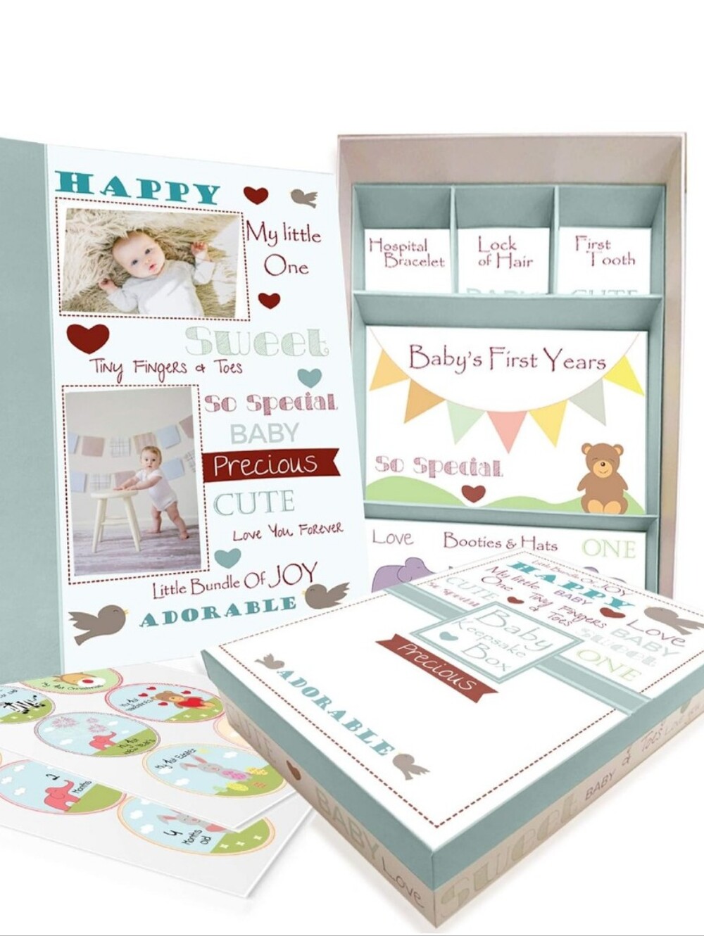 Baby Memory Book w/Keepsake Box & 30 Monthly & Baby First Milestone Stickers!
